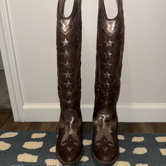 Brand New OOB Rare Sheryl Crow Sassy Brown Leather Metallic Western Cowgirl Boot - Picture 3 of 8